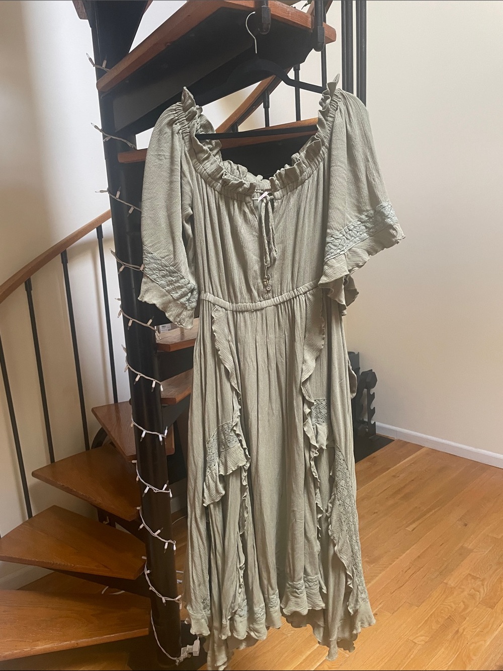 Free People Sage Green Ruffle Maxi Dress